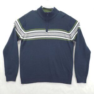 Carbon Sweater Mens XL Blue White Striped Long Sleeve Mock Neck 1/4 Zip Pullover